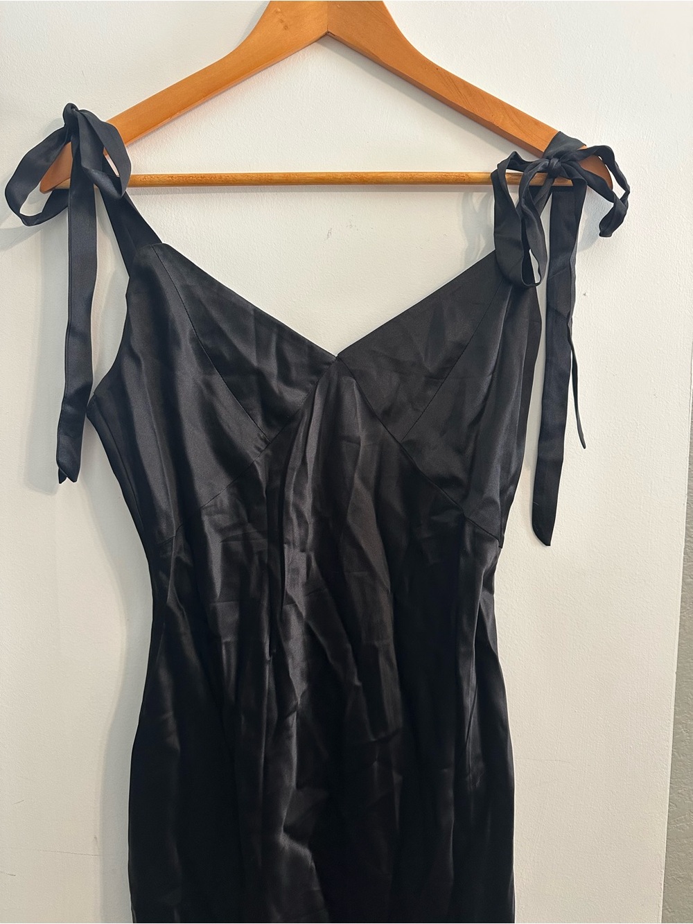 Black Silk Tie-Shoulder Slip Dress - Picture 2 of 6